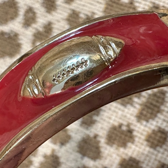New Fornash ‘Gameday Chic’ Red Bangle Clamper Bracelet w Raised Gold Footballs - Picture 14 of 14